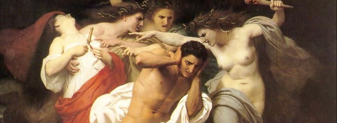 Die Rachegöttinnen erscheinen - nur Athena kann als Deus ex machina die Situation lösen