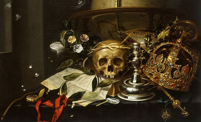 Weiteres Beispiel, das ein Vanitas-Stillleben zeigt.